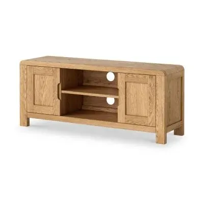 Thurlestone Curved TV Unit with Storage - Natural Grain, Oak