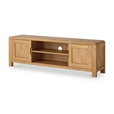 Thurlestone Curved TV Unit with Storage - Natural Grain, Oak image