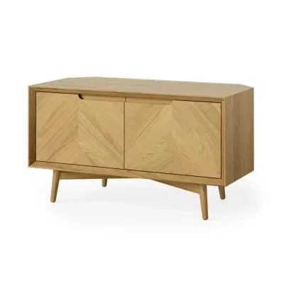 Valencia Herringbone Corner TV Unit with Storage - Natural, Oak
