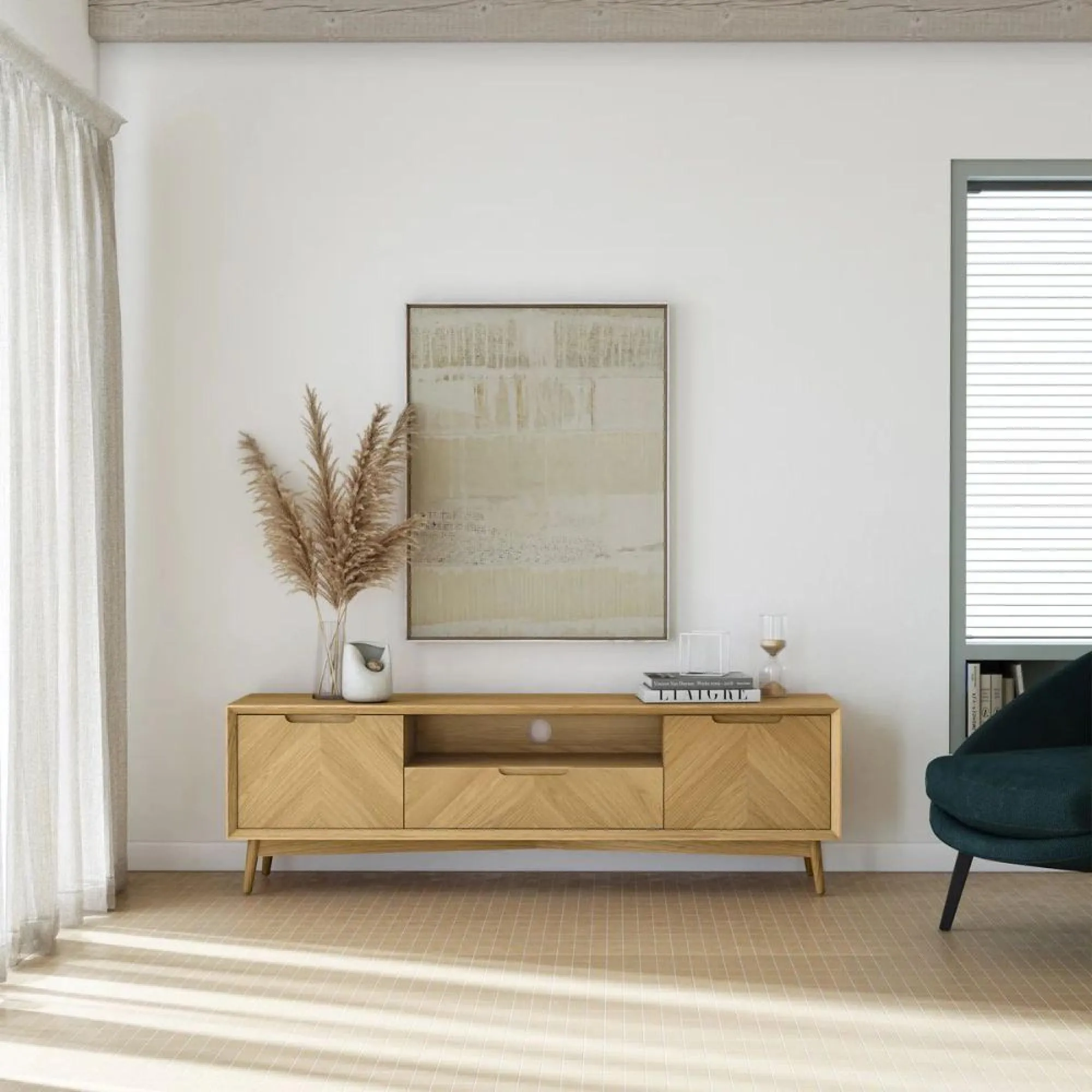 Valencia Herringbone TV Unit with Storage - Natural, Oak