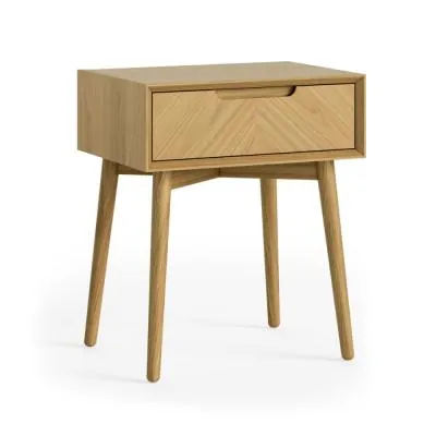 Valencia Oak Herringbone 1 Drawer Lamp Table - Natural