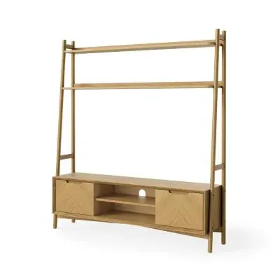 Valencia Oak Herringbone 160cm Ladder Storage TV Unit - Natural image