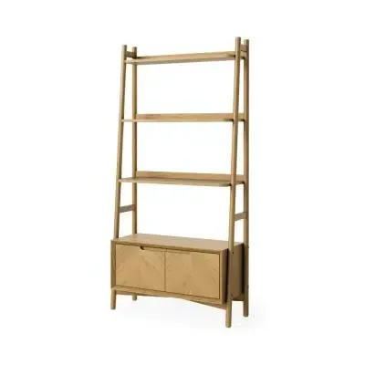 Valencia Oak Herringbone 2 Door Storage Bookcase - Natural
