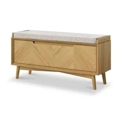 Valencia Oak Herringbone Storage Bench - Natural image