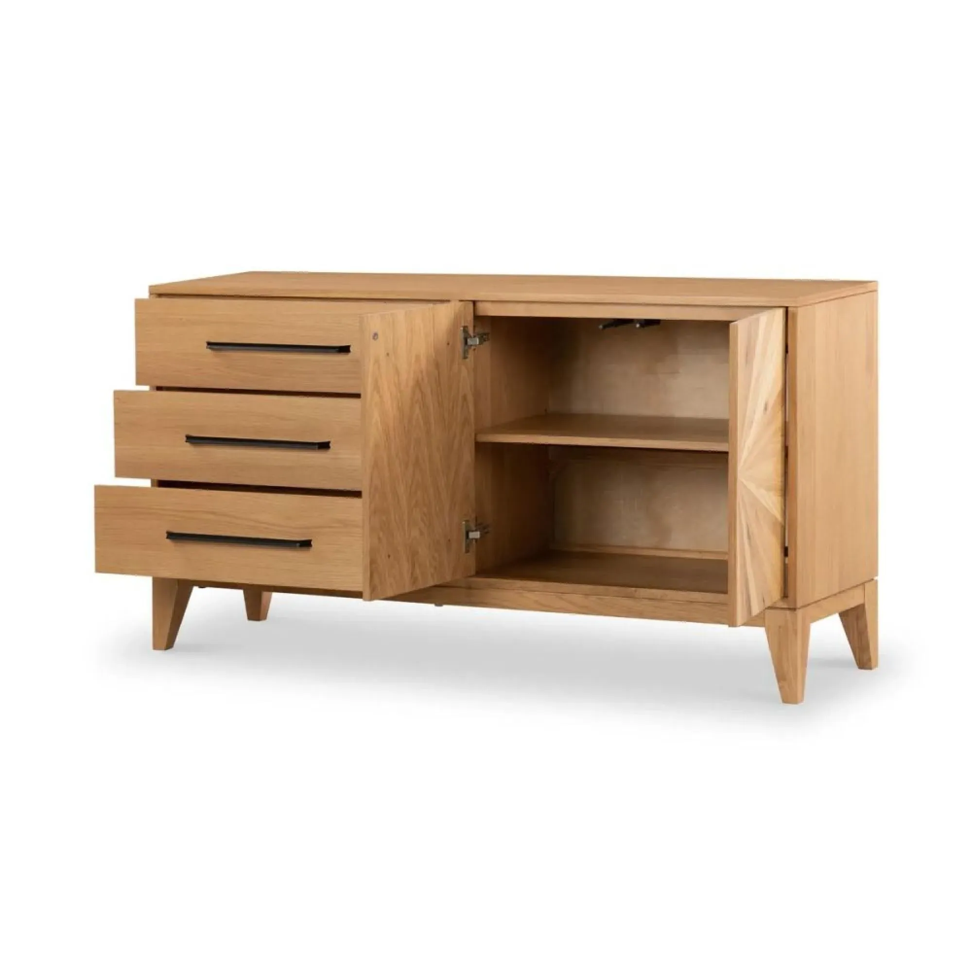 Viento Oak 2 Door Sunburst Large Sideboard - Waxed