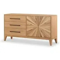 Viento Oak 2 Door Sunburst Large Sideboard - Waxed