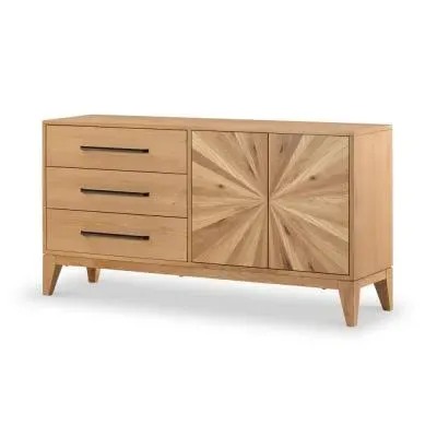 Viento Oak 2 Door Sunburst Large Sideboard - Waxed