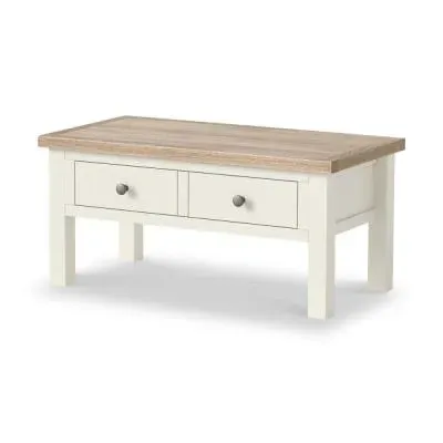 White Painted 2 Drawer Coffee Table - Coconut White