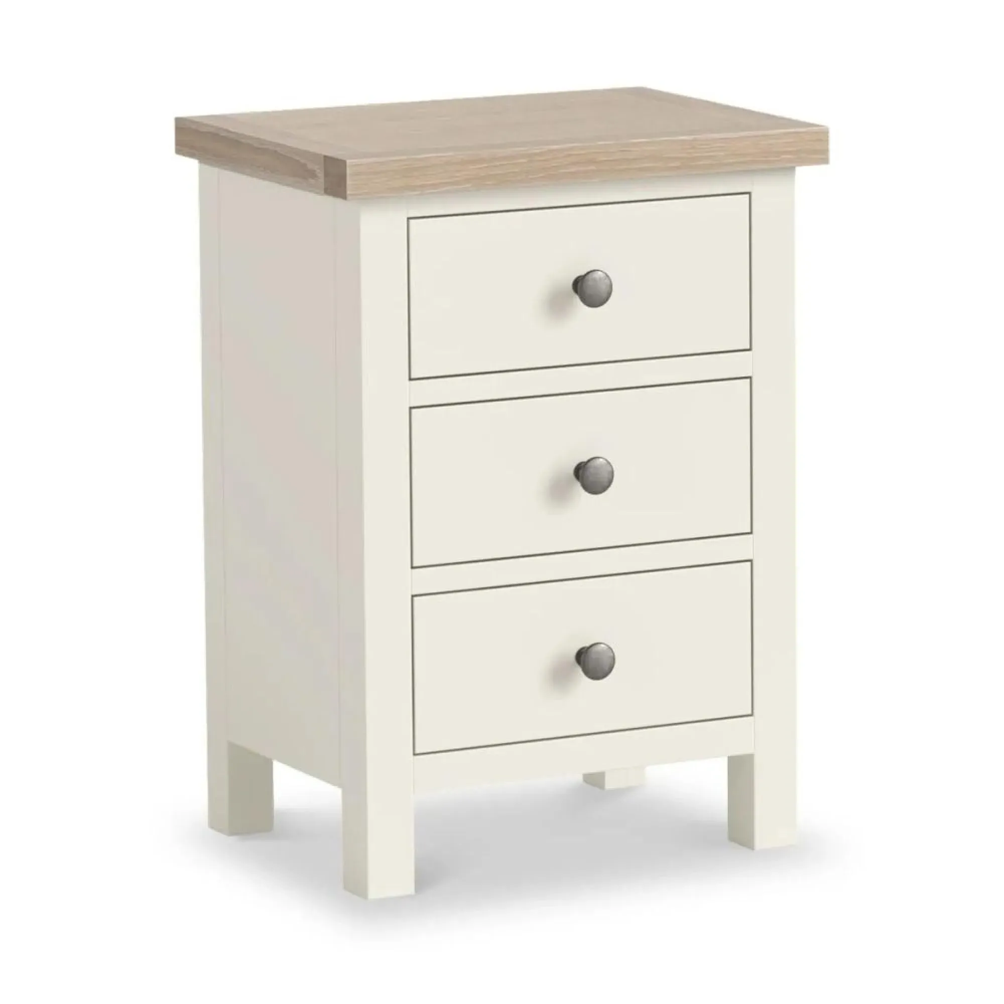 White Painted 3 Drawer Bedside Cabinet - Coconut White