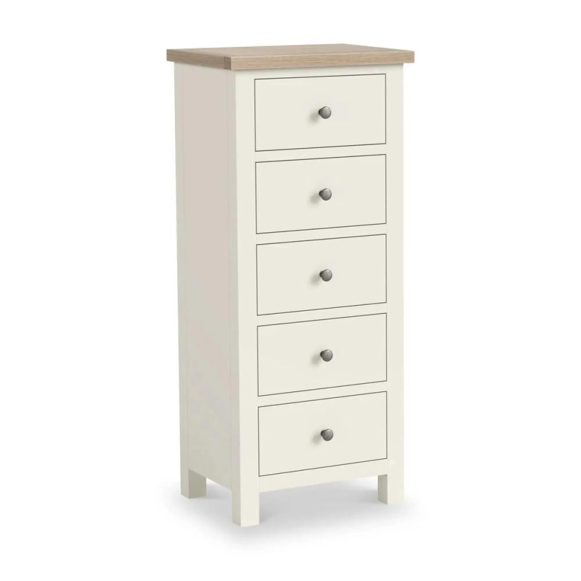 White Painted 5 Drawer Tall Chest - Coconut White