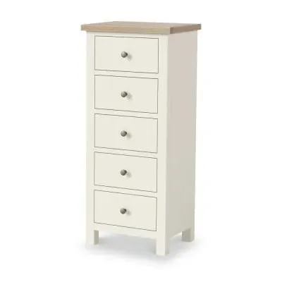 White Painted 5 Drawer Tall Chest - Coconut White