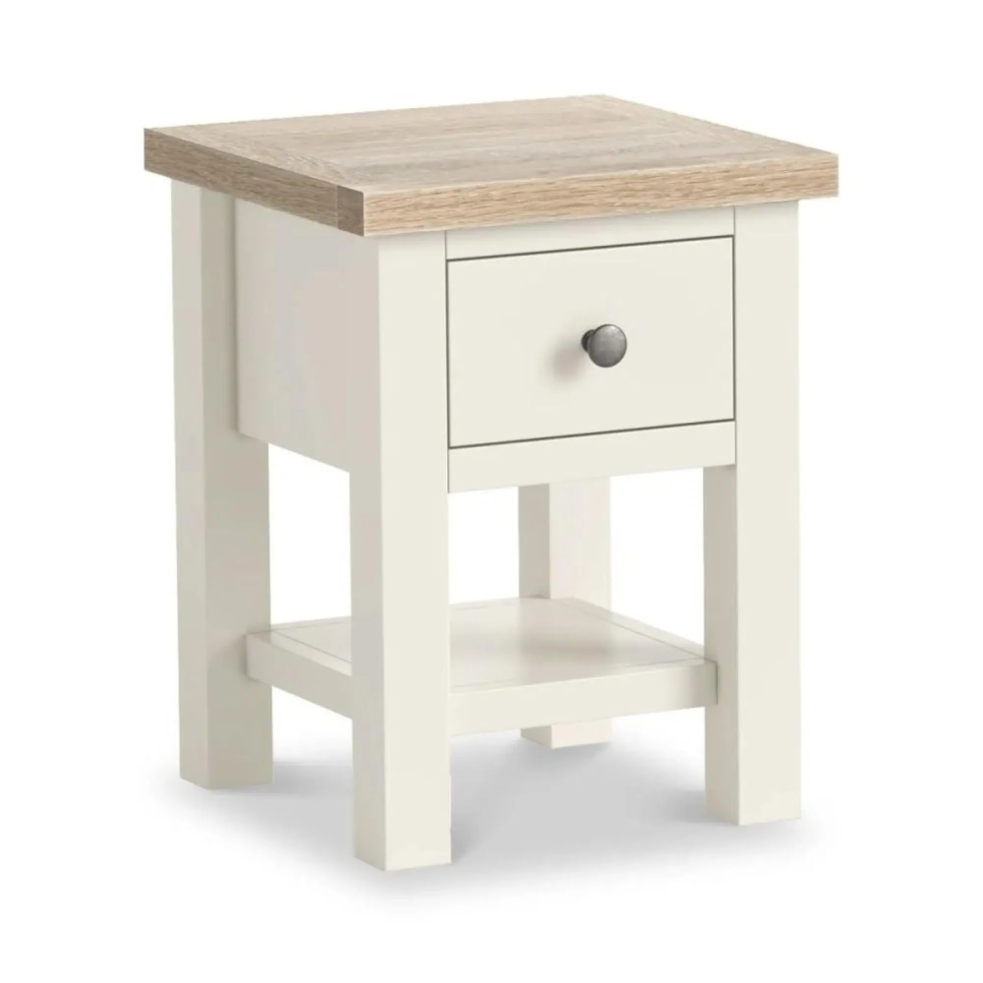 White Painted Square Lamp Table with Drawer - Coconut White