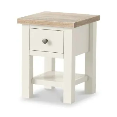 White Painted Square Lamp Table with Drawer - Coconut White