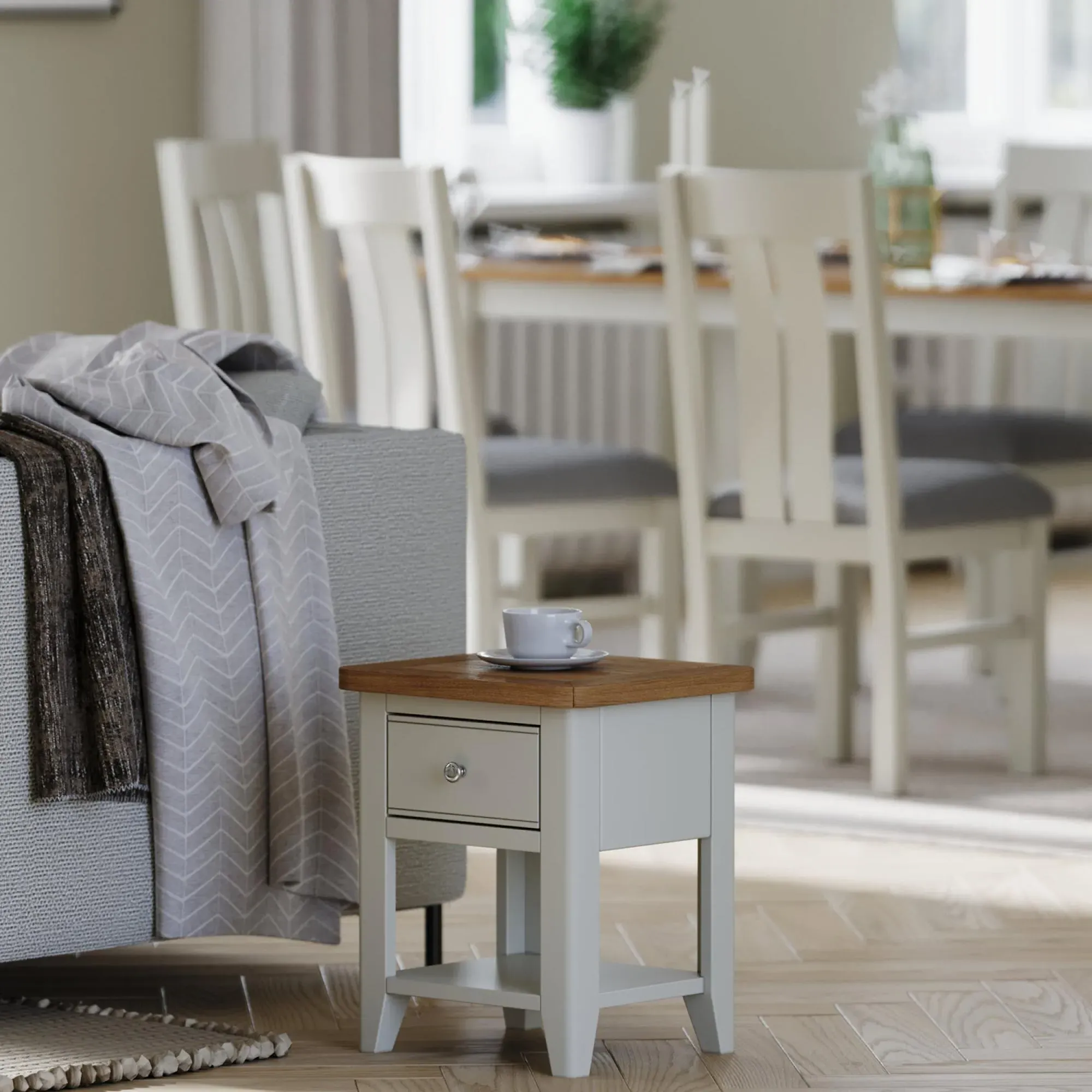 Arden 1 Drawer Lamp Table - Grey, Painted Oak