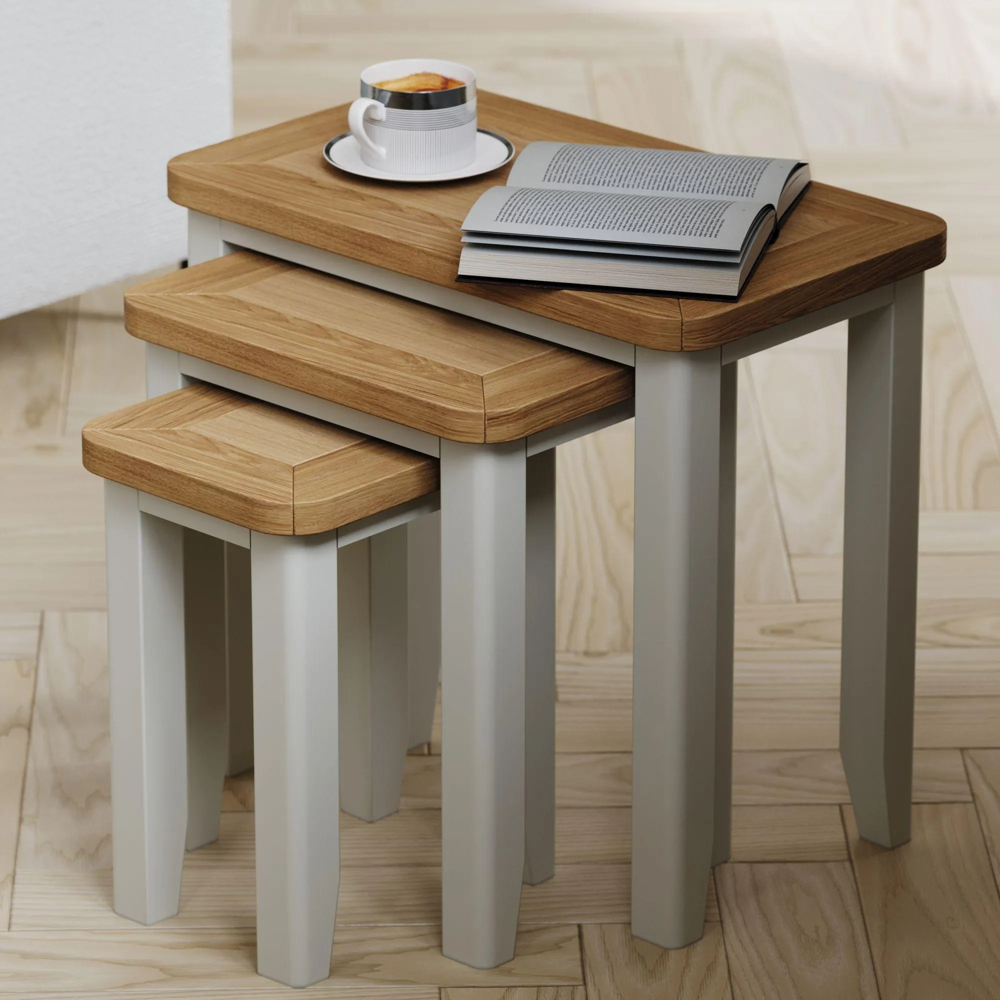 Arden Nest of 3 Tables - Grey, Painted Oak