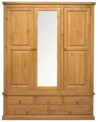 Churchill Waxed Pine 3 Door Combi Wardrobe - Waxed Lacquered
