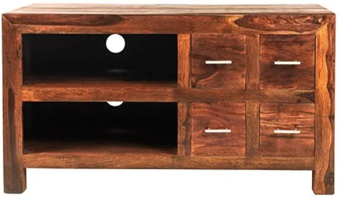 Cube 100cm TV Unit - Honey Brown, Sheesham