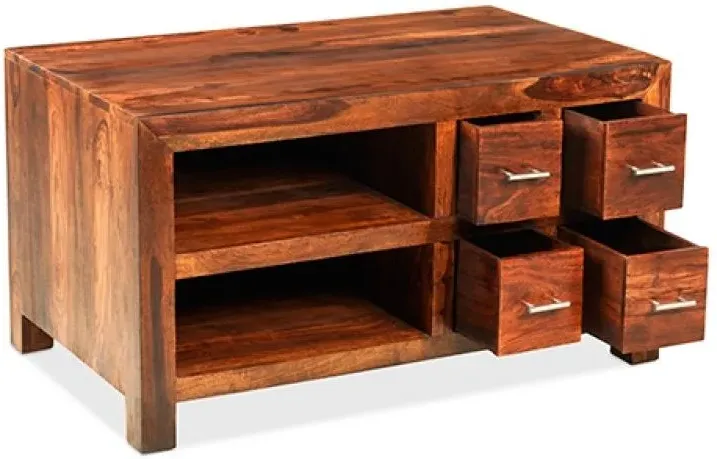 Cube 100cm TV Unit - Honey Brown, Sheesham