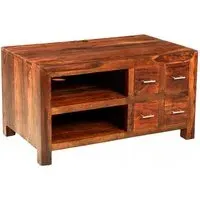 Cube 100cm TV Unit - Honey Brown, Sheesham