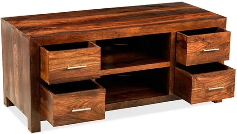 Cube Sheesham 118cm TV Unit - Honey Brown