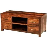 Cube Sheesham 118cm TV Unit - Honey Brown