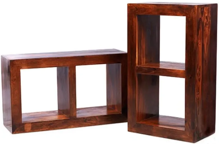 Cube Sheesham 2 Hole Storage Cube - Honey Brown