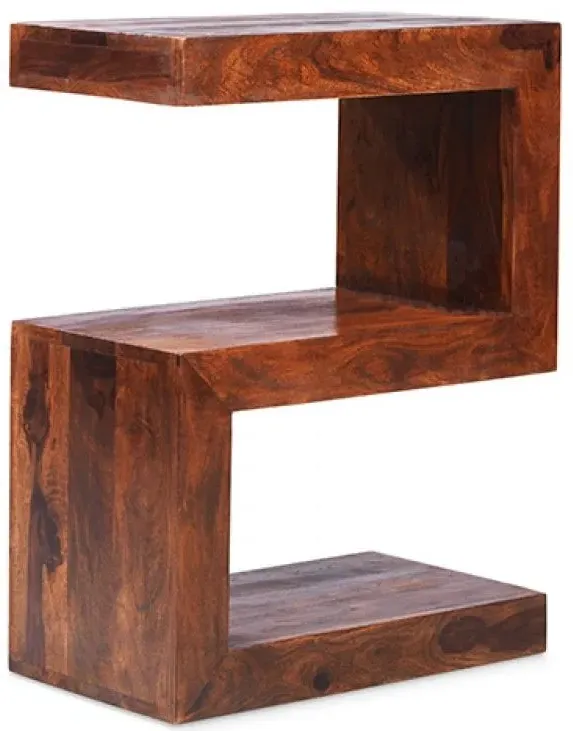 Cube Sheesham S Shaped Storage Unit - Honey Brown