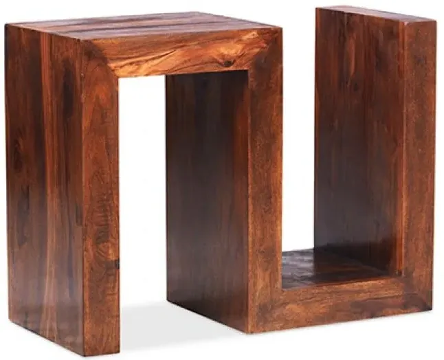 Cube Sheesham S Shaped Storage Unit - Honey Brown