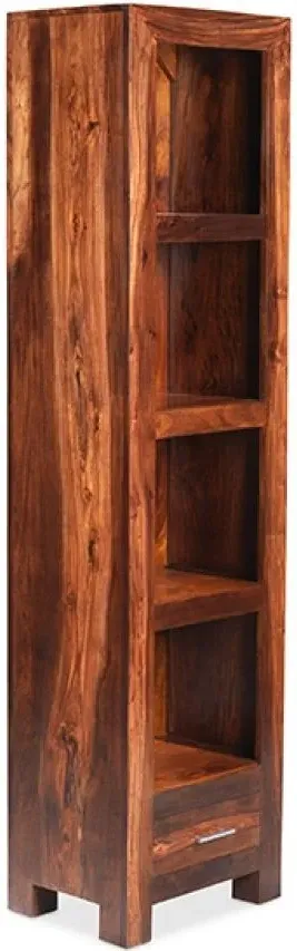 Cube Sheesham Slim Bookcase - Honey Brown