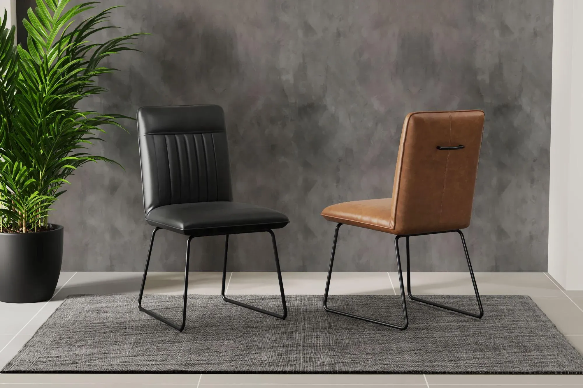 Halle Dining Chair Set of 2 - Brown, Leather