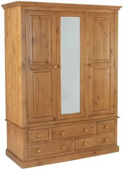 Henbury Pine 3 Door Combi Wardrobe - Waxed Lacquered