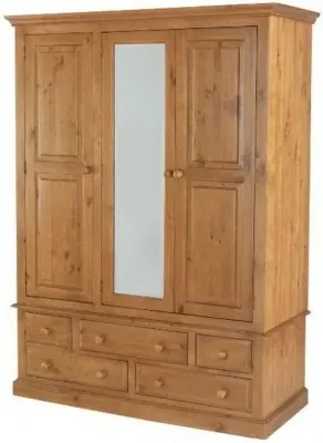 Henbury Pine 3 Door Combi Wardrobe - Waxed Lacquered image