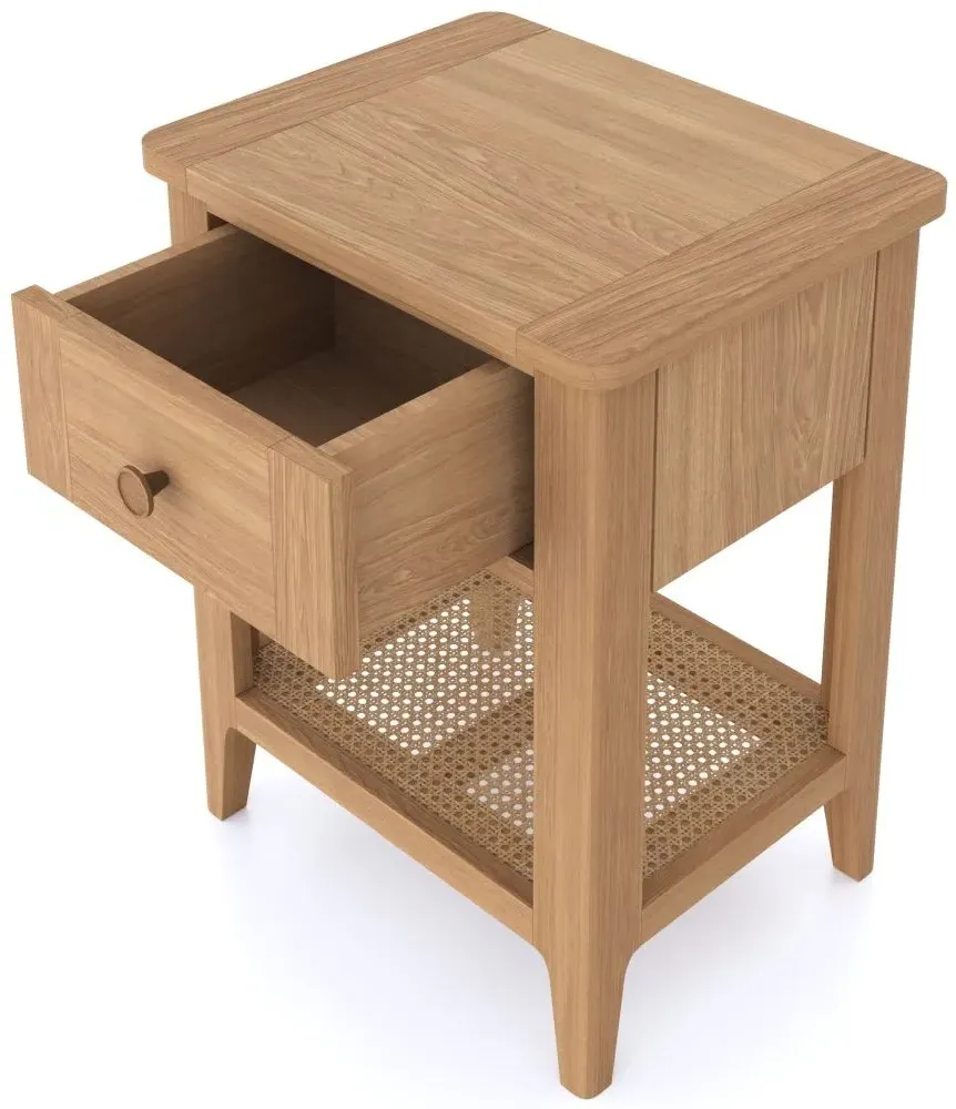 Henley 1 Drawer Side Table - Natural, Oak and Rattan