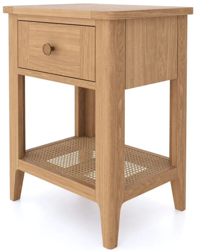 Henley 1 Drawer Side Table - Natural, Oak and Rattan
