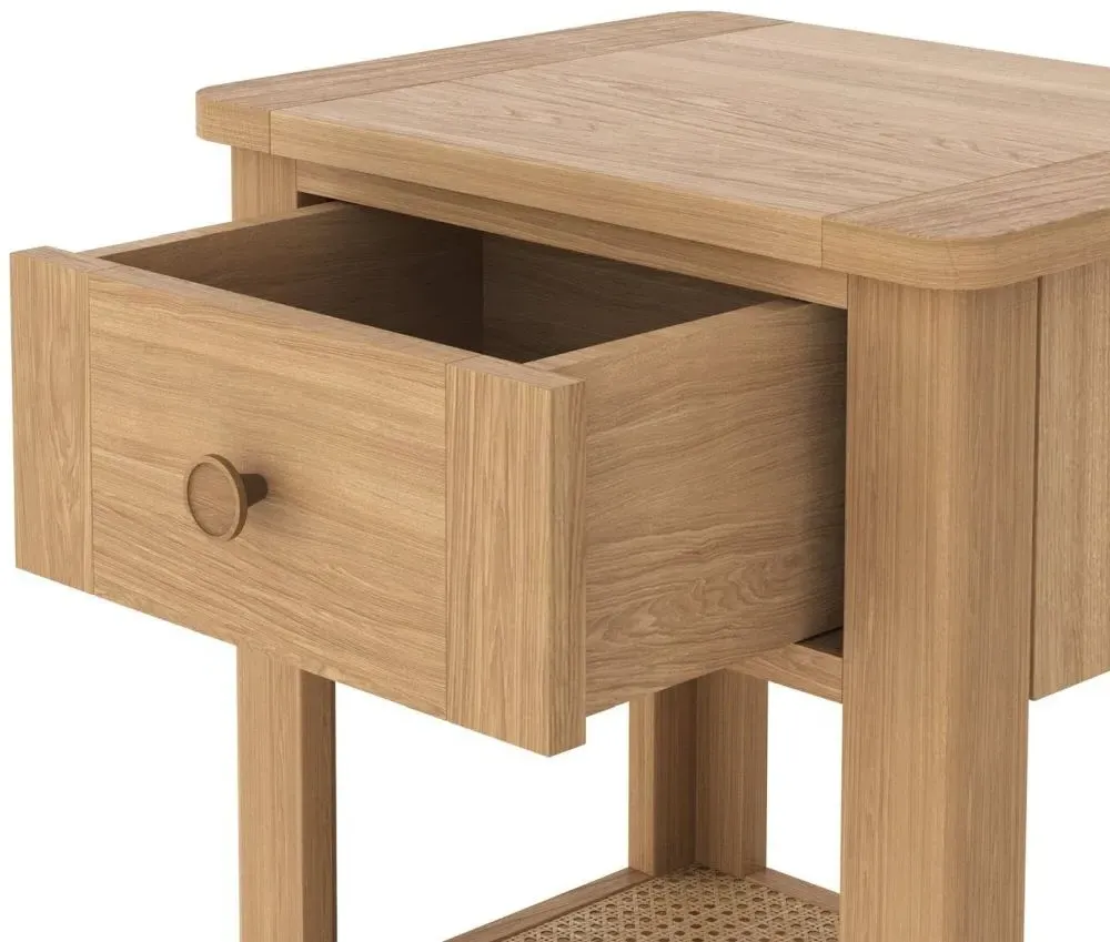 Henley 1 Drawer Side Table - Natural, Oak and Rattan