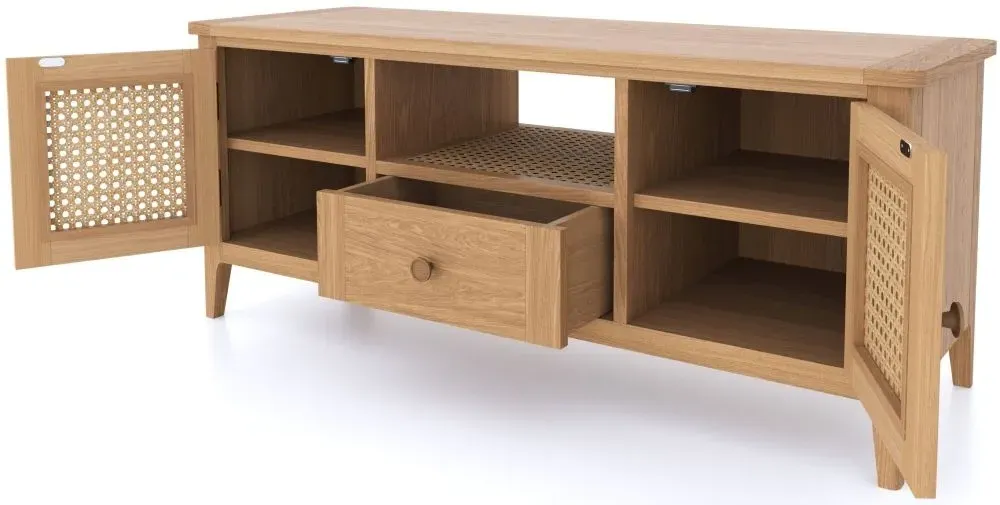 Henley 120cm TV Unit - Natural, Oak and Rattan