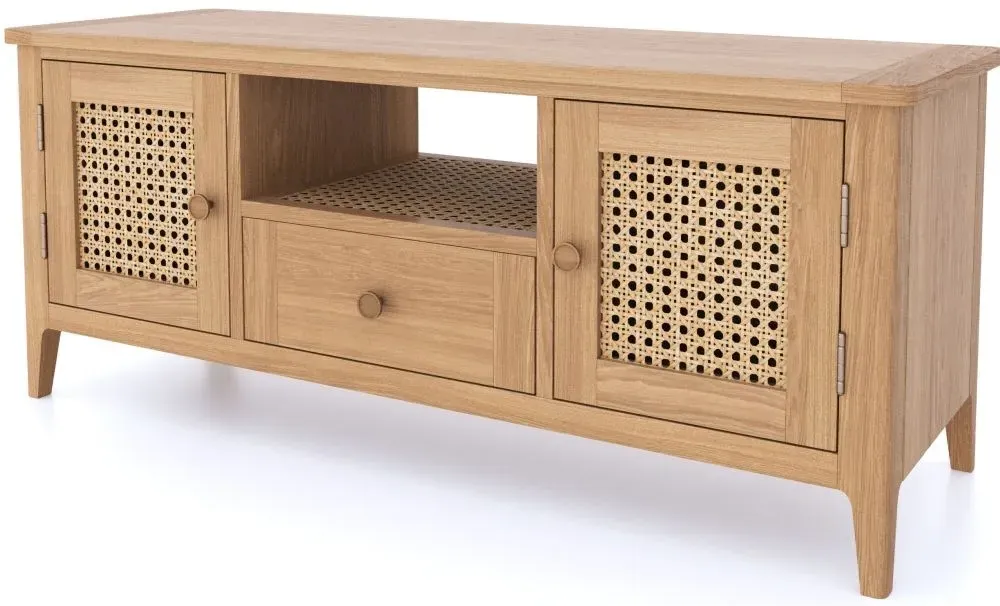 Henley 120cm TV Unit - Natural, Oak and Rattan