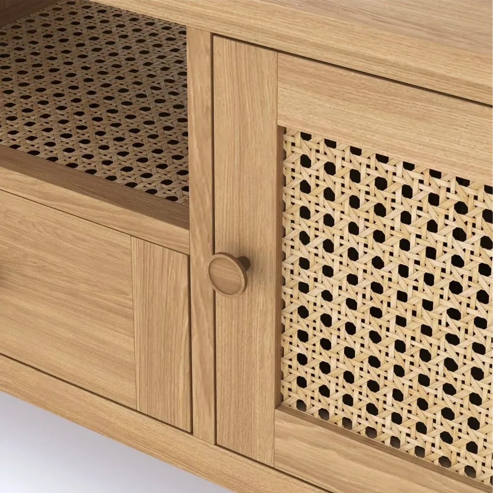 Henley 120cm TV Unit - Natural, Oak and Rattan