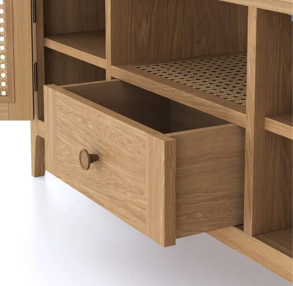 Henley 120cm TV Unit - Natural, Oak and Rattan