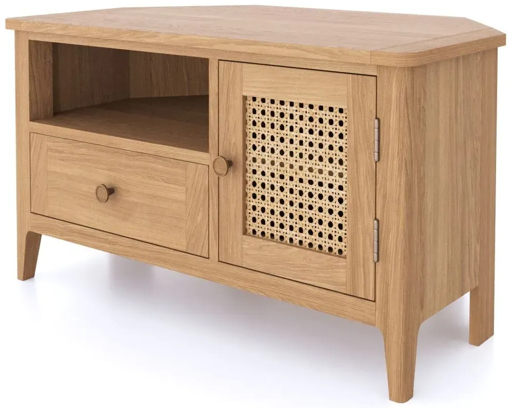 Henley 90cm Corner TV Unit - Natural, Oak and Rattan
