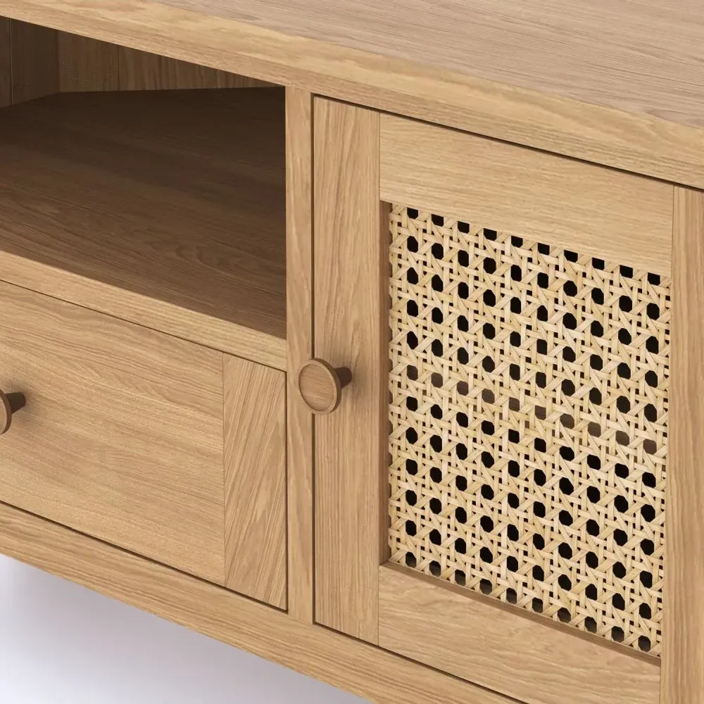 Henley 90cm Corner TV Unit - Natural, Oak and Rattan