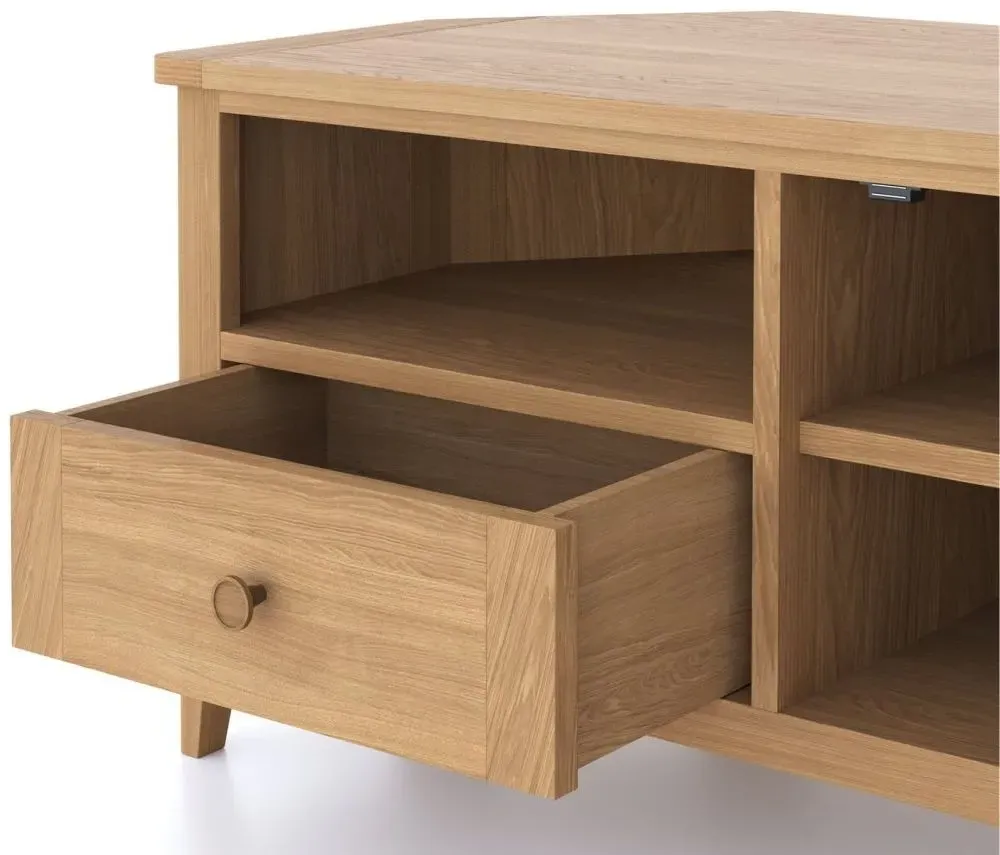 Henley 90cm Corner TV Unit - Natural, Oak and Rattan