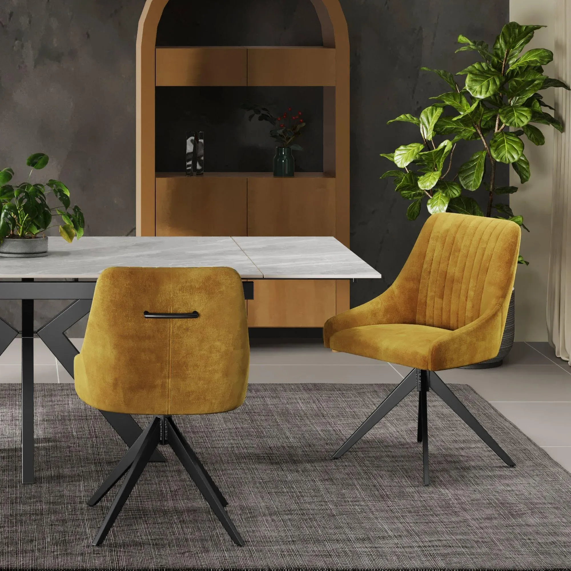 Hico Swivel Dining Chair Set of 2 - Mustard, Fabric