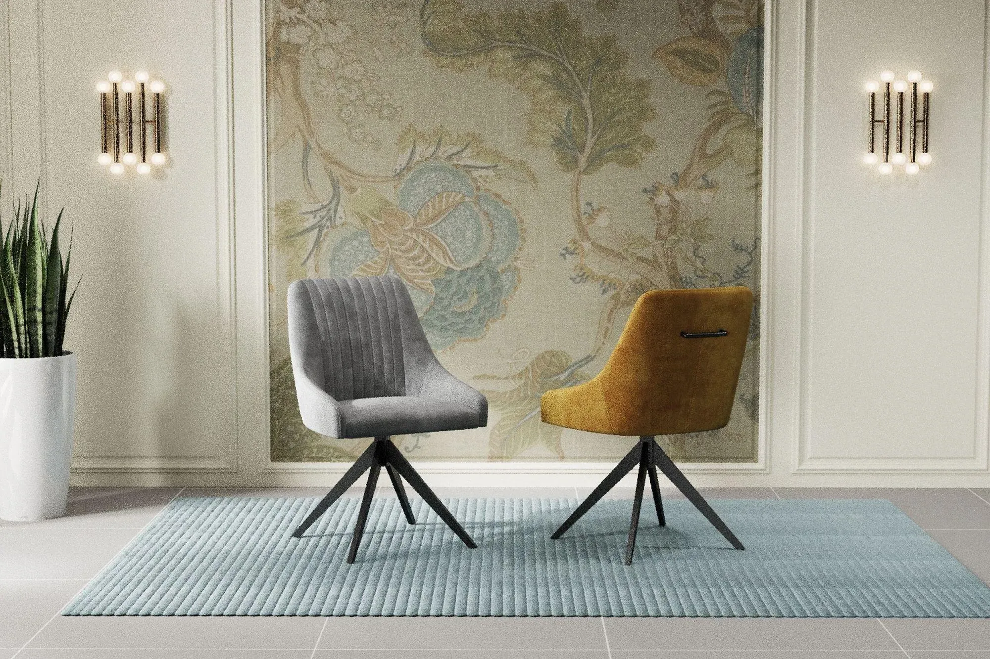 Hico Swivel Dining Chair Set of 2 - Mustard, Fabric