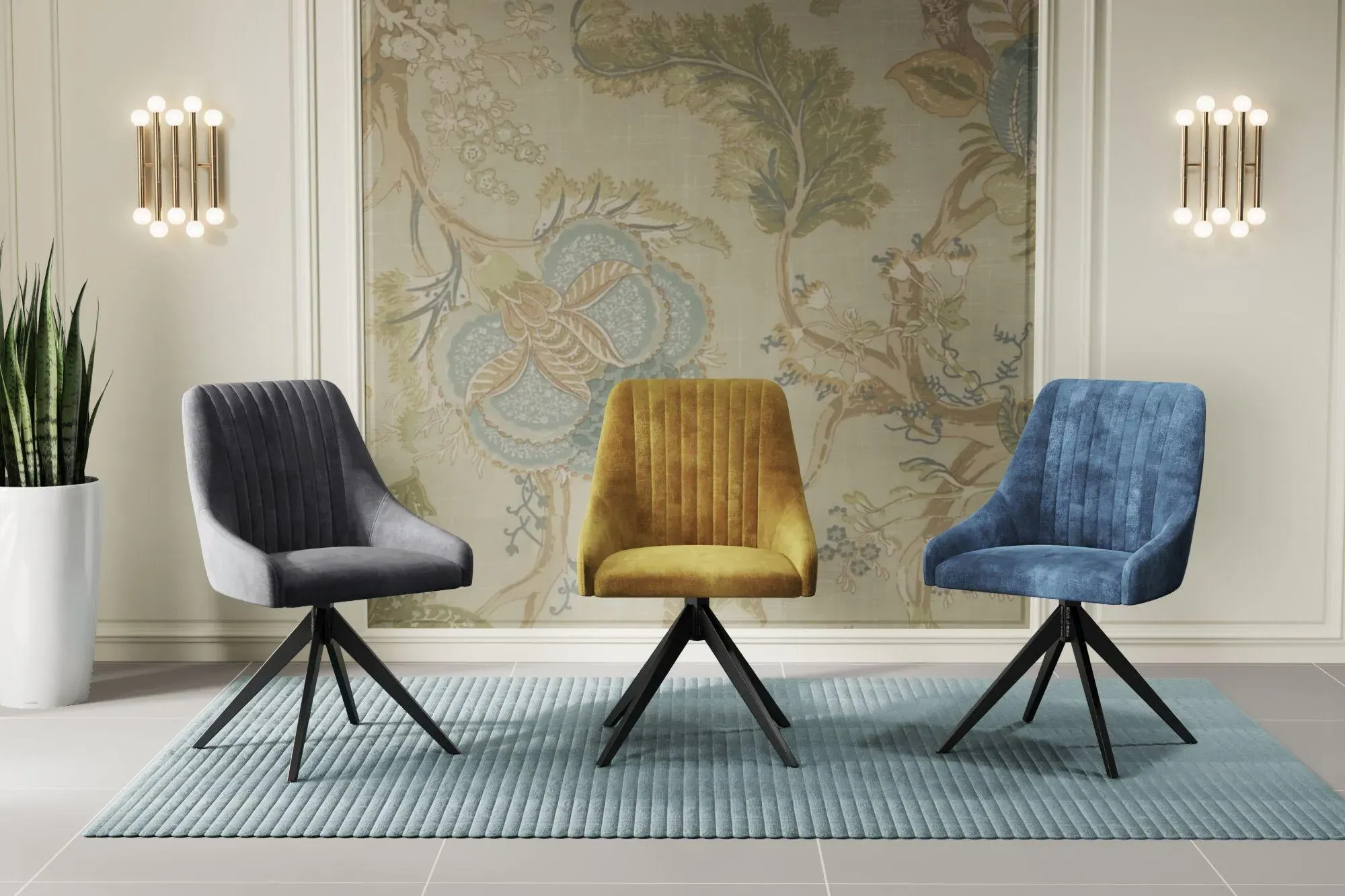 Hugo Swivel Dining Chair Set of 2 - Blue, Fabric