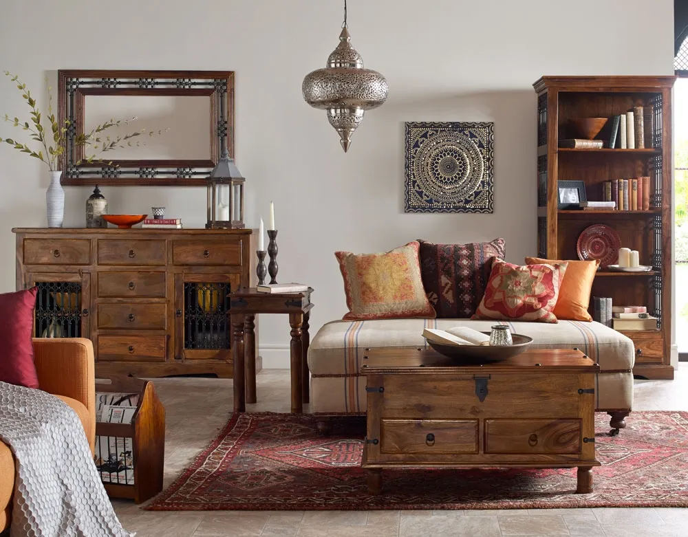 Indian Sheesham 2 Drawer Trunk Coffee Table - Honey Brown