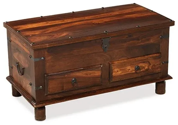 Indian Sheesham 2 Drawer Trunk Coffee Table - Honey Brown