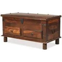 Indian Sheesham 2 Drawer Trunk Coffee Table - Honey Brown