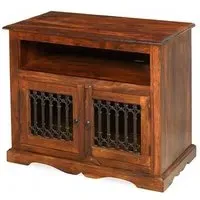 Jali Indian Sheesham 85cm TV Cabinet - Honey Brown