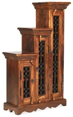 Jali Indian Sheesham Left Step CD Storage Unit - Honey Brown image